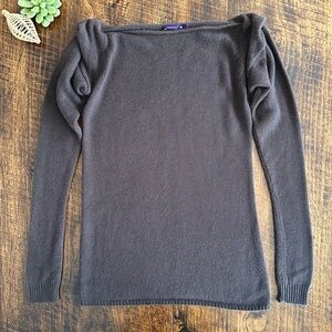 100% Cashmere Chocolate Brown Boat Neck Sweater w/Gathered Shoulders, Size M